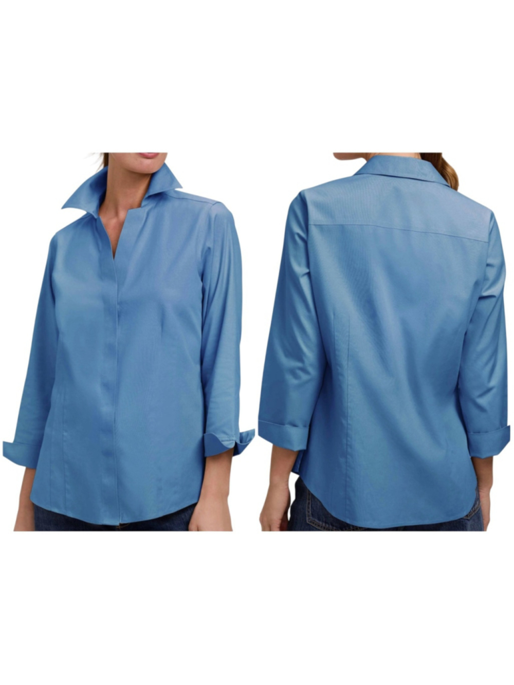 Foxcroft Women's Wrinkle Free V-Neck Button Up Long-Sleeve Fitted Shirt Size 6